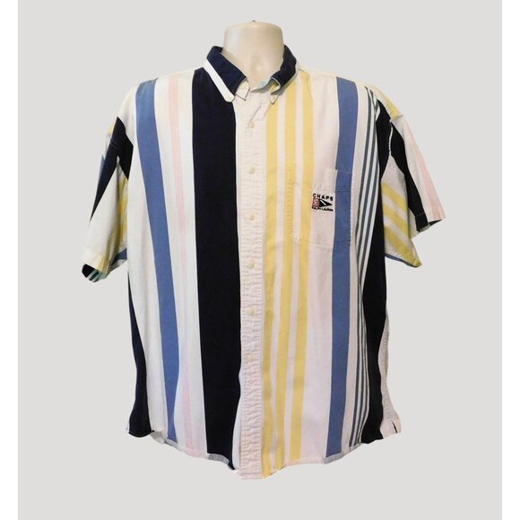 Chaps Ralph Lauren Shirt XL Multicolor Stripe Short Sleeve Button-Up 100% Cotton - Picture 1 of 6